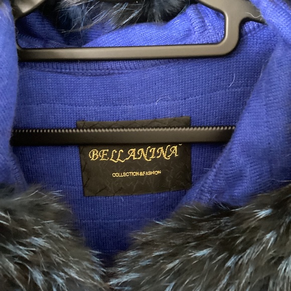 Gorgeous Real Silver Fox Fur Dyed Royal Blue Long Vest with Hood and Belt NWT - Picture 4 of 15